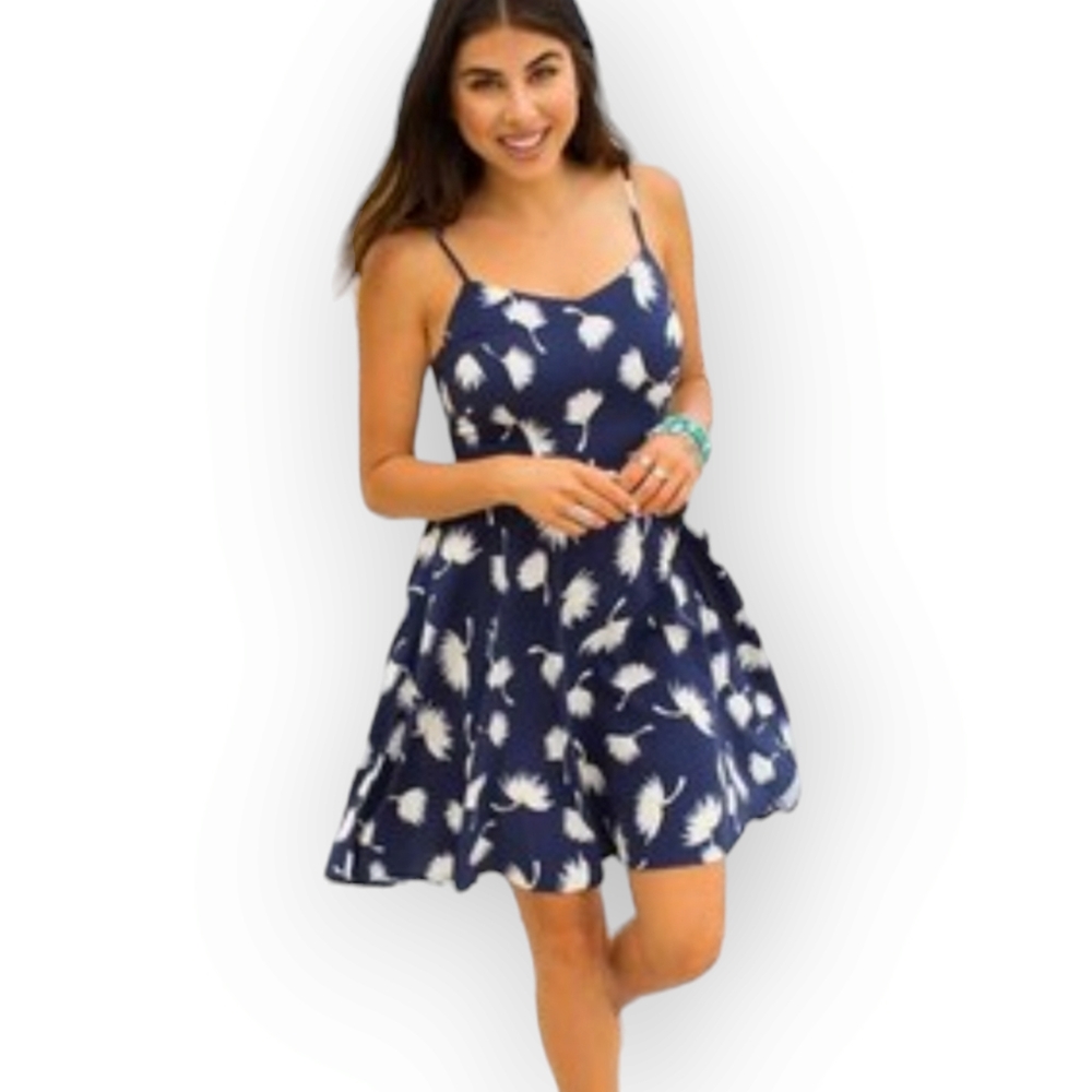 Old Navy Midi Dress in Navy Blue Dandelion Pattern Size Medium